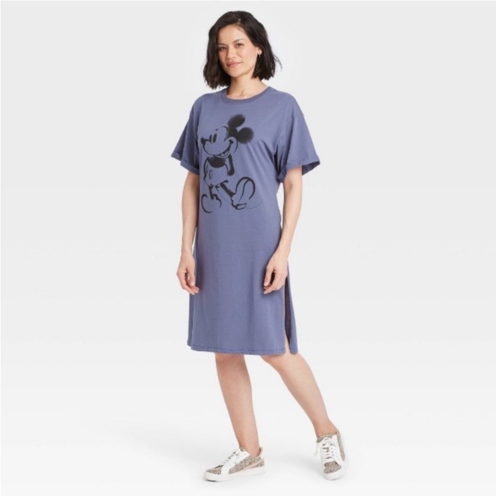 Mickey Mouse blue T-shirt dress side slit nwt